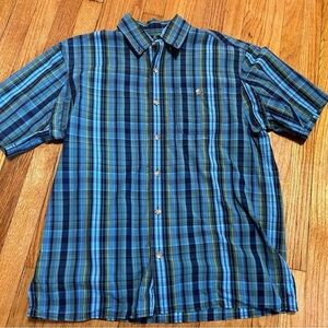 Duluth Trading Co Blue & Green 100% Cotton Plaid Short Sleeve Button Up Shirt